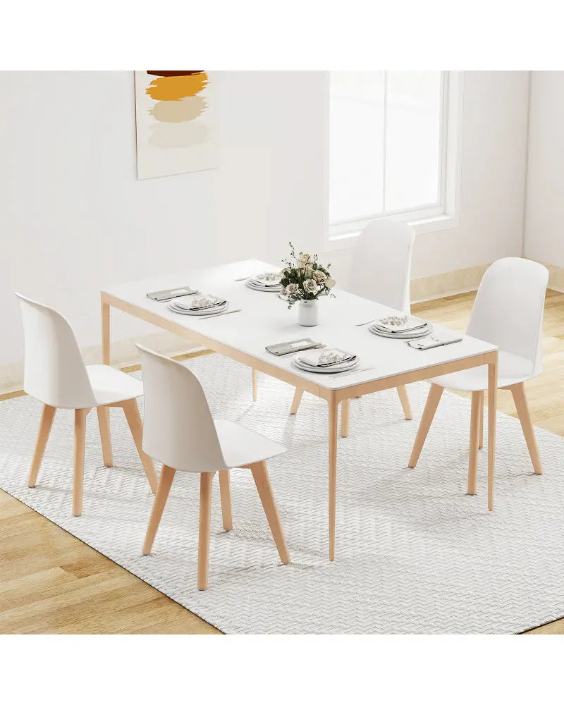 Modern Dining Chair Set of 2 with Solid Beech Wood Legs and Tilt Backrest-White - White - Dining Chairs