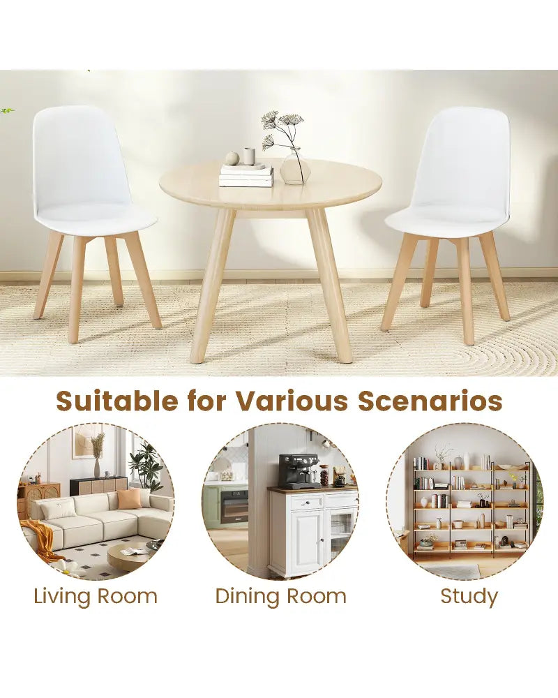 Modern Dining Chair Set of 2 with Solid Beech Wood Legs and Tilt Backrest-White - White - Dining Chairs