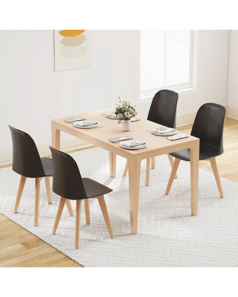 Modern Dining Chair Set of 2 with Solid Beech Wood Legs and Tilt Backrest-Black - Black - Dining Chairs