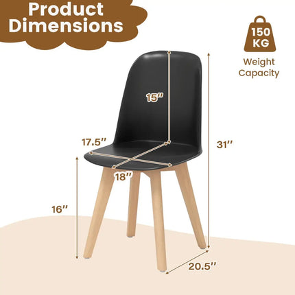 Modern Dining Chair Set of 2 with Solid Beech Wood Legs and Tilt Backrest-Black - Black - Dining Chairs