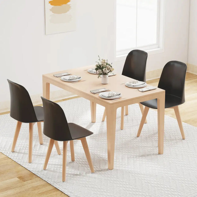 Modern Dining Chair Set of 2 with Solid Beech Wood Legs and Tilt Backrest-Black - Black - Dining Chairs