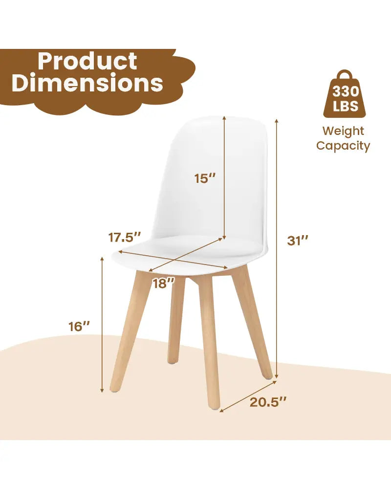 Modern Dining Chair Set of 2 with Solid Beech Wood Legs and Tilt Backrest-White - White - Dining Chairs