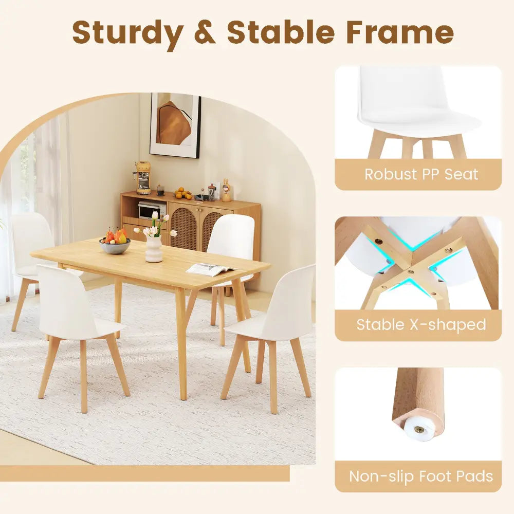 Modern Dining Chair Set of 2 with Solid Beech Wood Legs and Tilt Backrest-White - White - Dining Chairs
