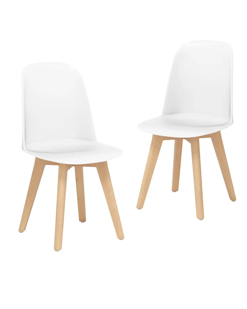 Modern Dining Chair Set of 2 with Solid Beech Wood Legs and Tilt Backrest-White - White - Dining Chairs