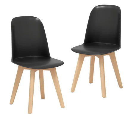 Modern Dining Chair Set of 2 with Solid Beech Wood Legs and Tilt Backrest-Black - Black - Dining Chairs