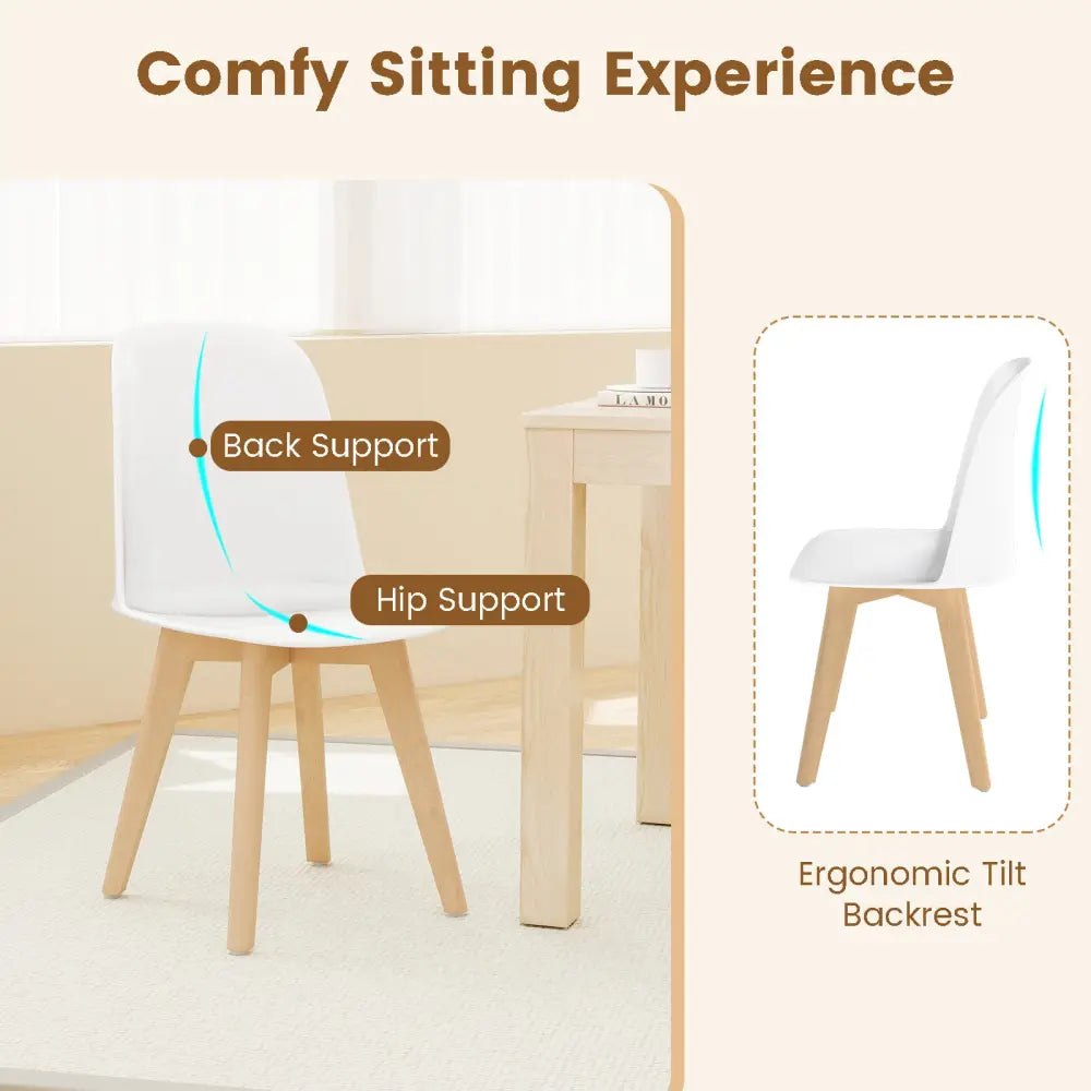 Modern Dining Chair Set of 2 with Solid Beech Wood Legs and Tilt Backrest-White - White - Dining Chairs
