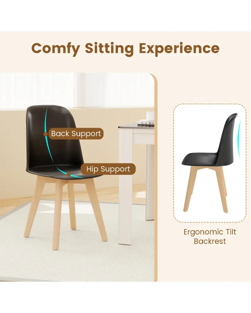 Modern Dining Chair Set of 2 with Solid Beech Wood Legs and Tilt Backrest-Black - Black - Dining Chairs