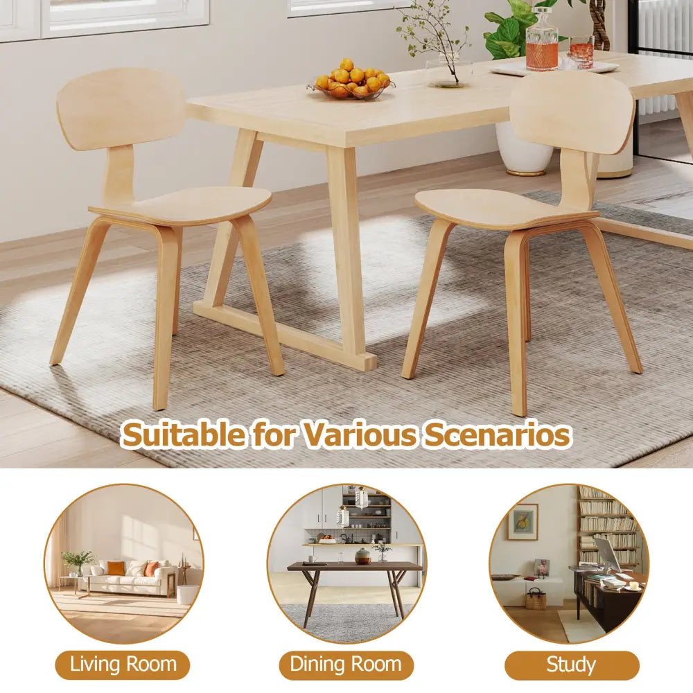 Modern Dining Chair Set of 2 with Wide Seat-Natural - Natural - Dining Chairs