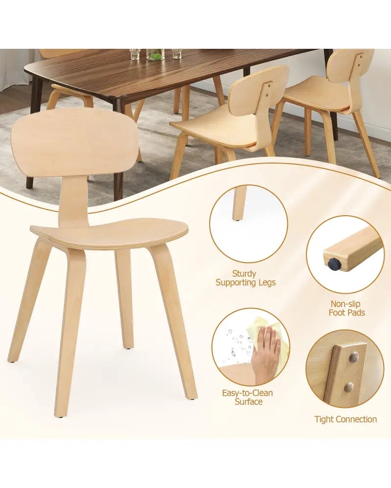 Modern Dining Chair Set of 4 with Wide Seat-Natural - Natural - Dining Chairs
