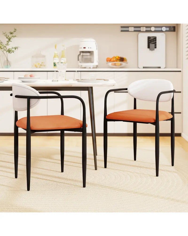 Modern Dining Chairs Set of 2 with Padded Seat and Curved Back - Orange - Dining Chairs