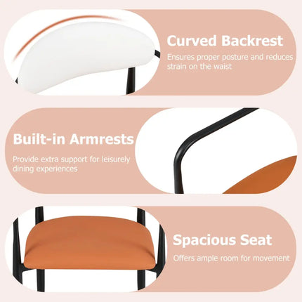 Modern Dining Chairs Set of 2 with Padded Seat and Curved Back - Orange - Dining Chairs