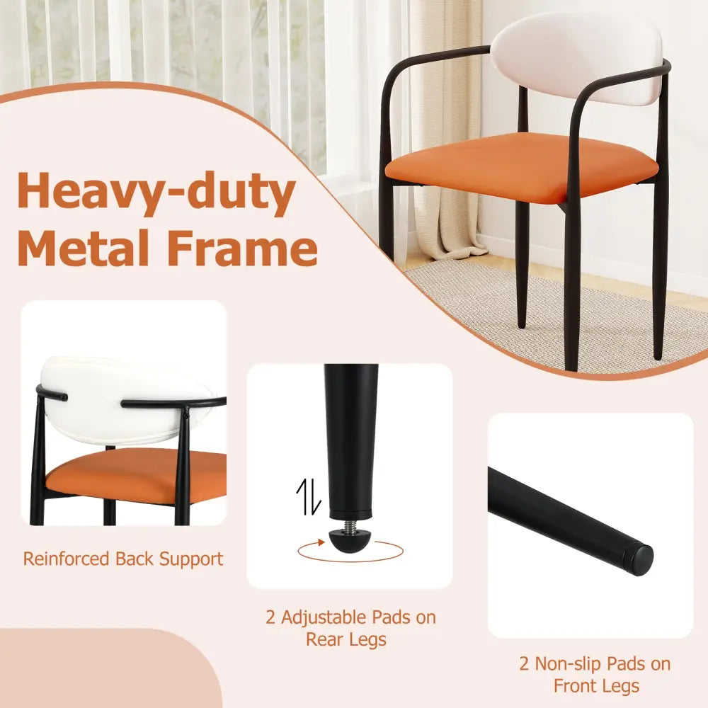 Modern Dining Chairs Set of 2 with Padded Seat and Curved Back - Orange - Dining Chairs