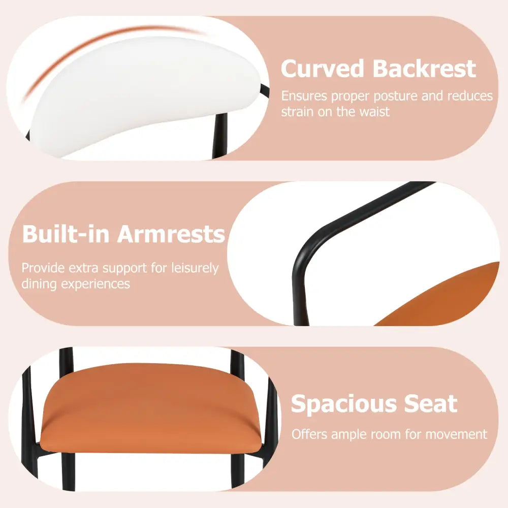 Modern Dining Chairs Set of 2 with Padded Seat and Curved Back - Orange - Dining Chairs