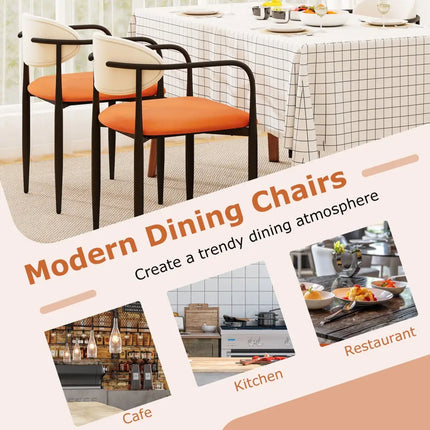 Modern Dining Chairs Set of 2 with Padded Seat and Curved Back - Orange - Dining Chairs