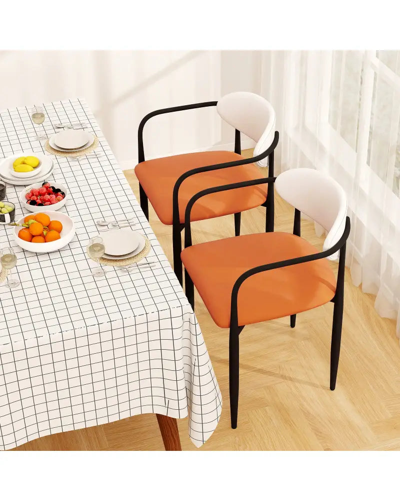 Modern Dining Chairs Set of 2 with Padded Seat and Curved Back - Orange - Dining Chairs
