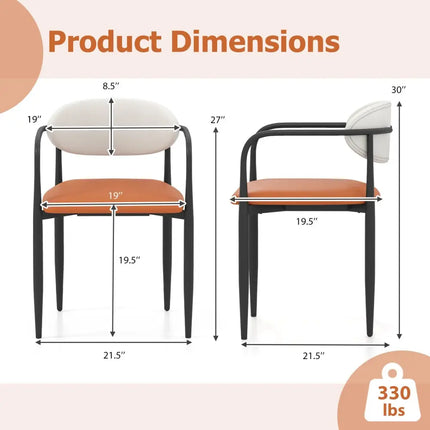 Modern Dining Chairs Set of 2 with Padded Seat and Curved Back - Orange - Dining Chairs