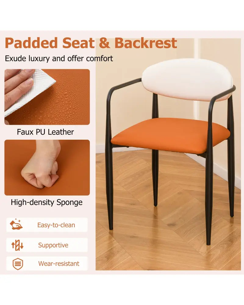 Modern Dining Chairs Set of 2 with Padded Seat and Curved Back - Orange - Dining Chairs