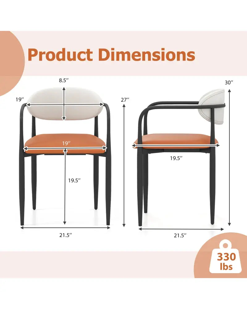 Modern Dining Chairs Set of 2 with Padded Seat and Curved Back - Orange - Dining Chairs