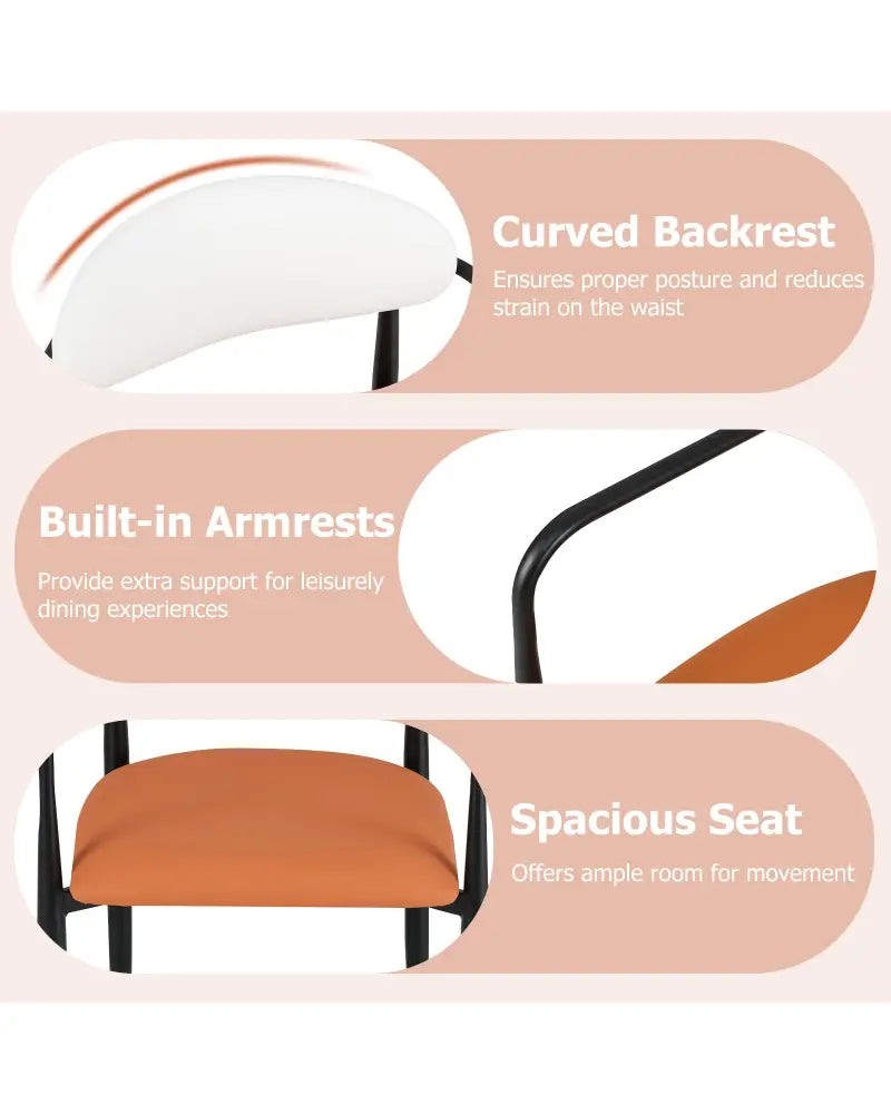 Modern Dining Chairs Set of 2 with Padded Seat and Curved Back - Orange - Dining Chairs
