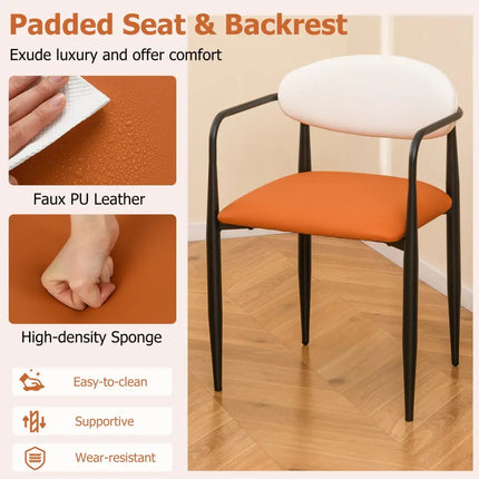 Modern Dining Chairs Set of 2 with Padded Seat and Curved Back - Orange - Dining Chairs