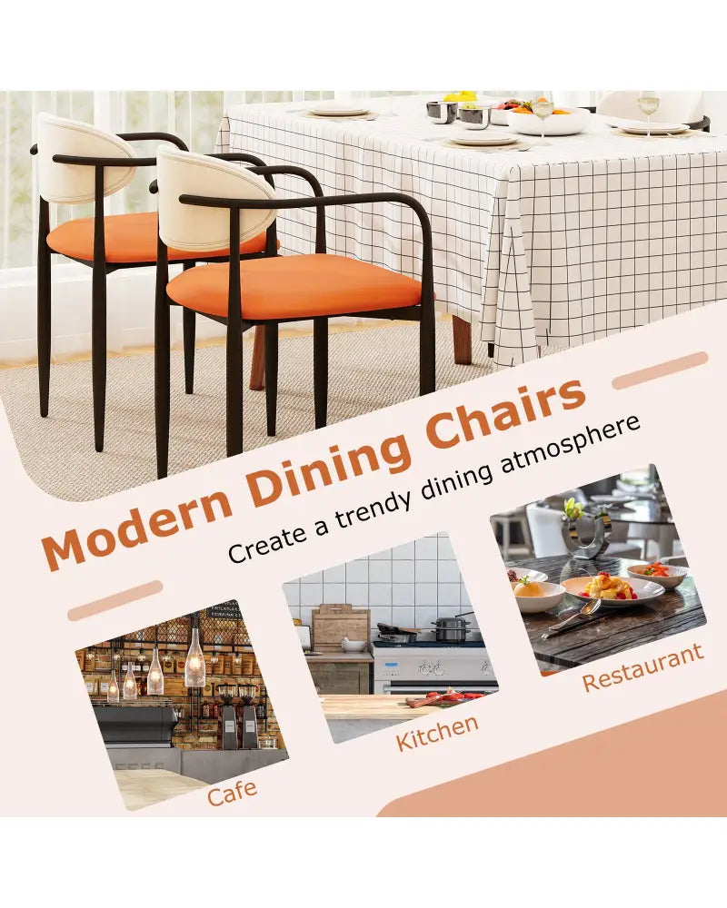 Modern Dining Chairs Set of 2 with Padded Seat and Curved Back - Orange - Dining Chairs
