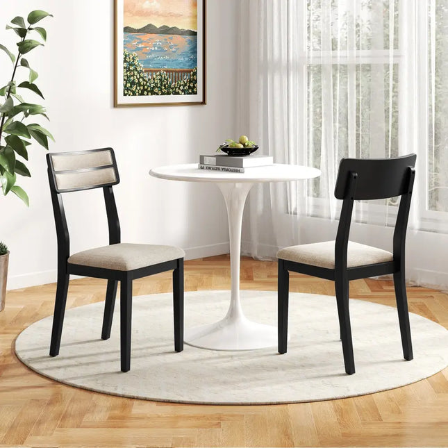 Modern Dining Chairs Set of 2 with Tilt Backrest for Dining Room-Black - Black - Kitchen & Dining