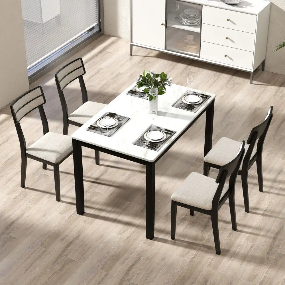 Modern Dining Chairs Set of 4 with Tilt Backrest for Dining Room-Black - Black - Dining Chairs