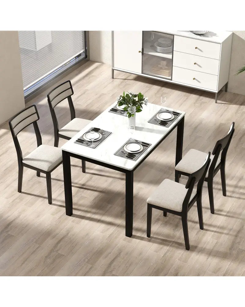 Modern Dining Chairs Set of 4 with Tilt Backrest for Dining Room-Black - Black - Dining Chairs