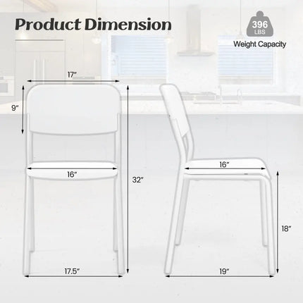 Modern Dining Chairs Set of 4 with Tilted Backrest and Sturdy Metal Legs-White - White - Dining Chairs