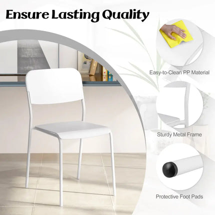 Modern Dining Chairs Set of 4 with Tilted Backrest and Sturdy Metal Legs-White - White - Dining Chairs