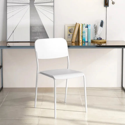 Modern Dining Chairs Set of 4 with Tilted Backrest and Sturdy Metal Legs-White - White - Dining Chairs