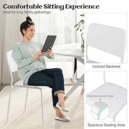 Modern Dining Chairs Set of 4 with Tilted Backrest and Sturdy Metal Legs-White - White - Dining Chairs