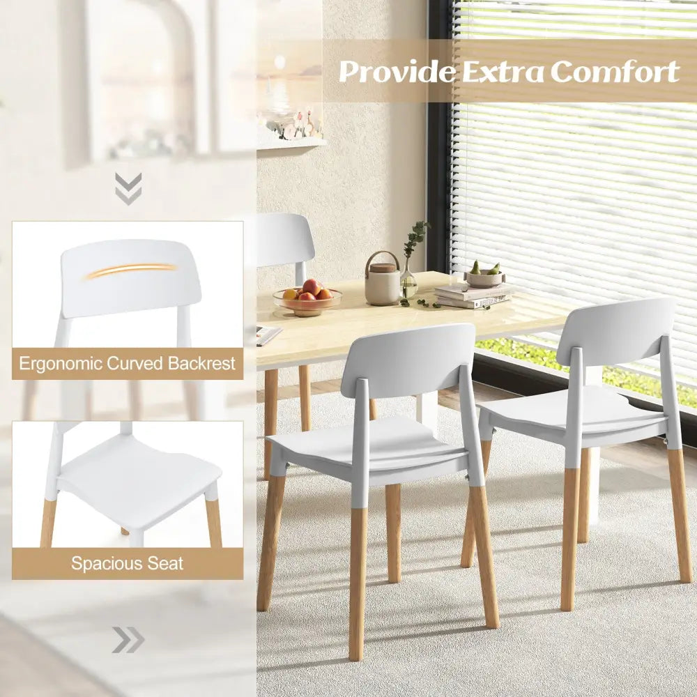 Modern Dining Side Chairs Set of 4 with Ergonomic Backrest for Dining Room-White - White - Dining Chairs