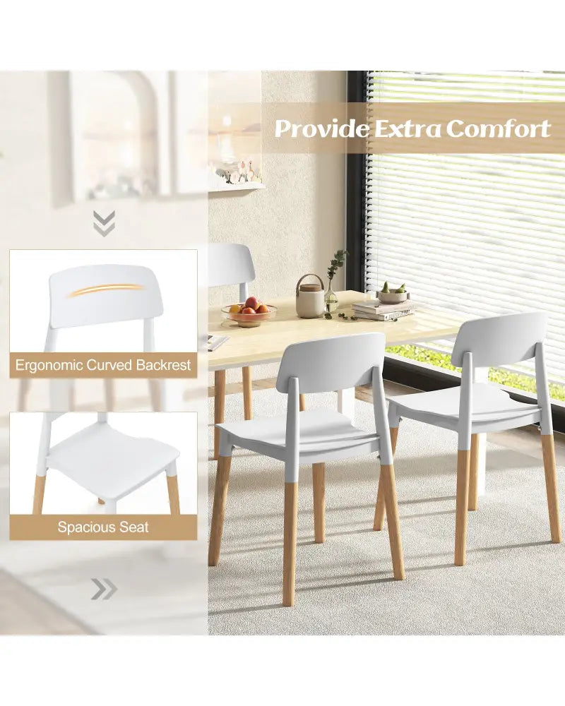 Modern Dining Side Chairs Set of 4 with Ergonomic Backrest for Dining Room-White - White - Dining Chairs