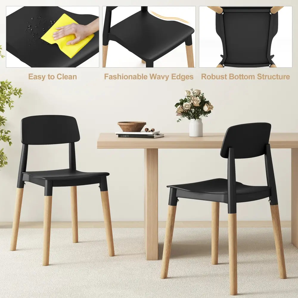 Modern Dining Side Chairs Set of 4 with Ergonomic Backrest for Dining Room-Black - Black - Dining Chairs