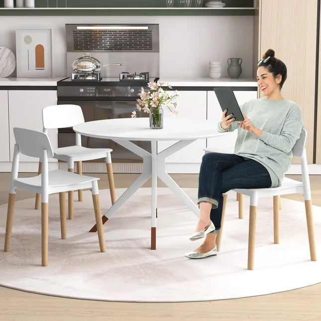 Modern Dining Side Chairs Set of 4 with Ergonomic Backrest for Dining Room-White - White - Dining Chairs