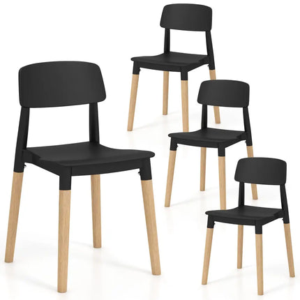Modern Dining Side Chairs Set of 4 with Ergonomic Backrest for Dining Room-Black - Black - Dining Chairs
