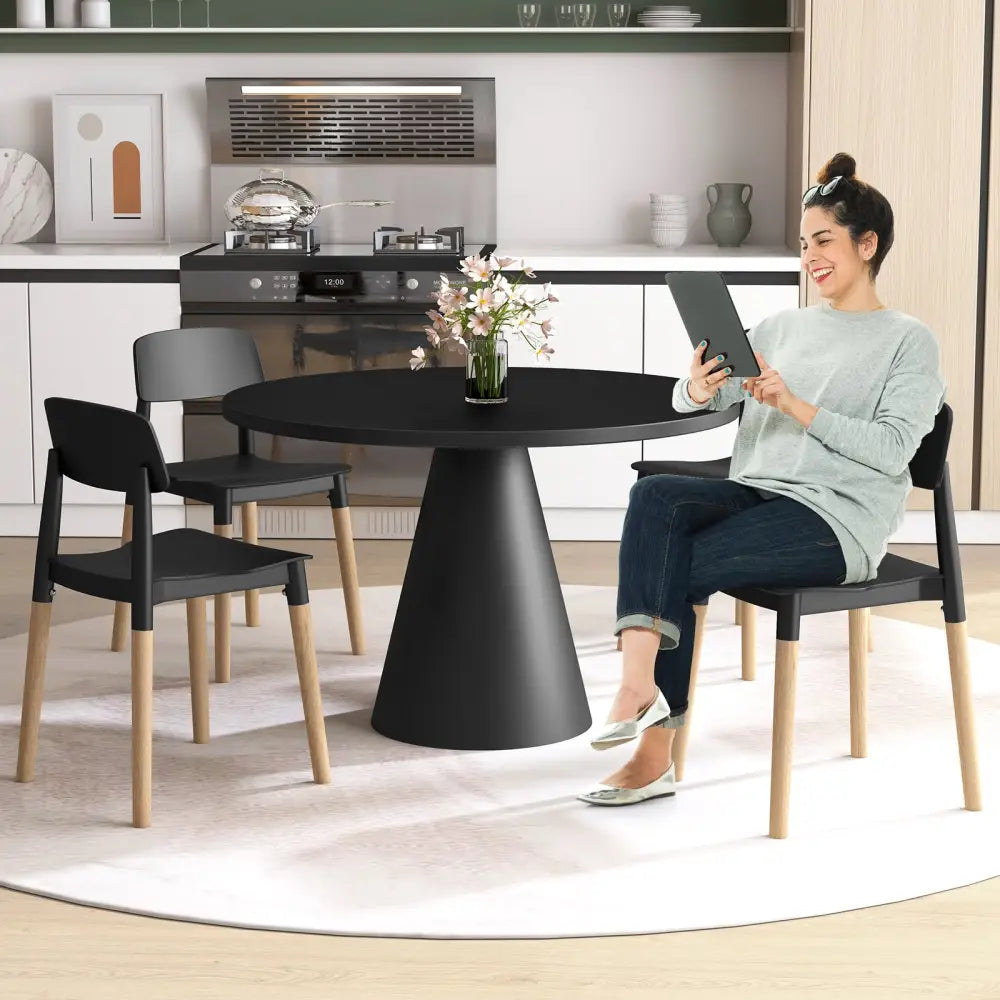 Modern Dining Side Chairs Set of 4 with Ergonomic Backrest for Dining Room-Black - Black - Dining Chairs