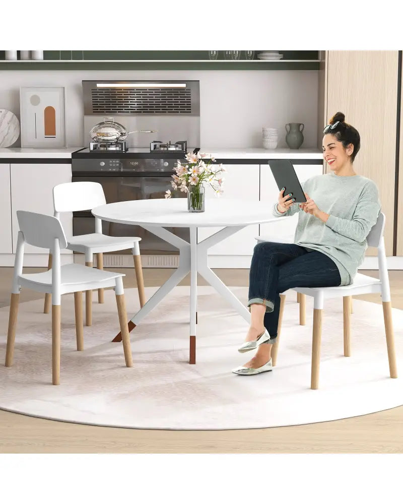 Modern Dining Side Chairs Set of 4 with Ergonomic Backrest for Dining Room-White - White - Dining Chairs