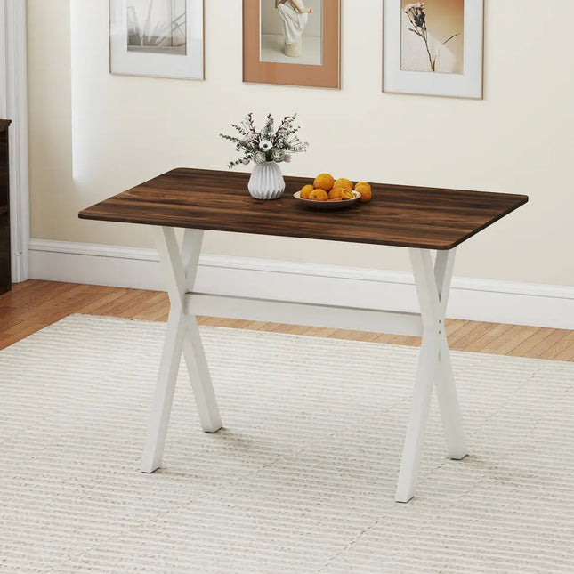 Modern Dining Table Wooden Kitchen Table with X-shaped Frame-White - White - Dining Tables