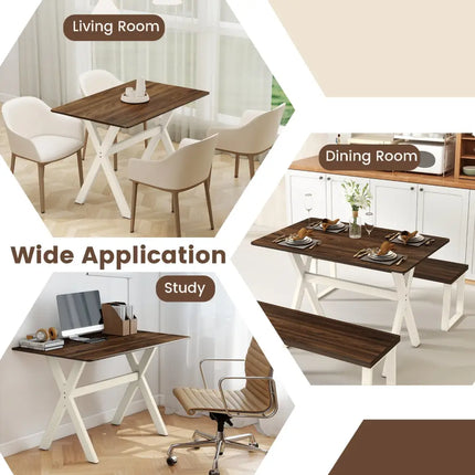 Modern Dining Table Wooden Kitchen Table with X-shaped Frame-White - White - Dining Tables