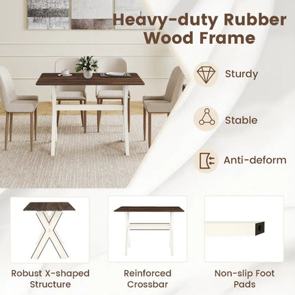 Modern Dining Table Wooden Kitchen Table with X-shaped Frame-White - White - Dining Tables