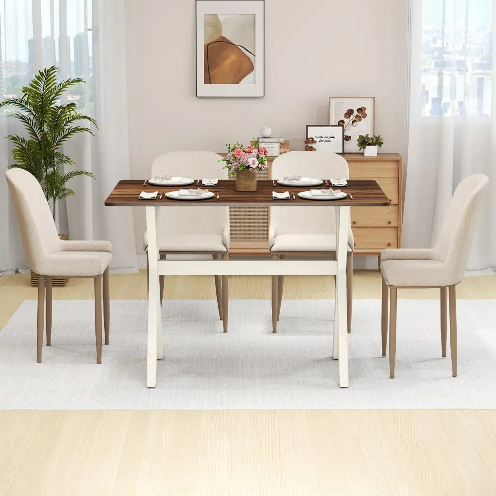 Modern Dining Table Wooden Kitchen Table with X-shaped Frame-White - White - Dining Tables