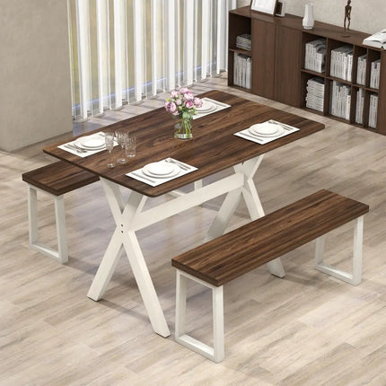 Modern Dining Table Wooden Kitchen Table with X-shaped Frame-White - White - Dining Tables