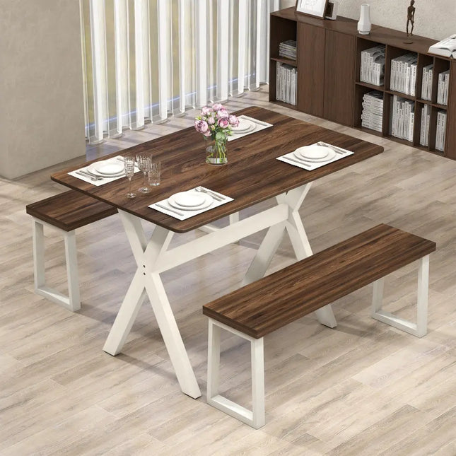 Modern Dining Table Wooden Kitchen Table with X-shaped Frame-White - White - Dining Tables