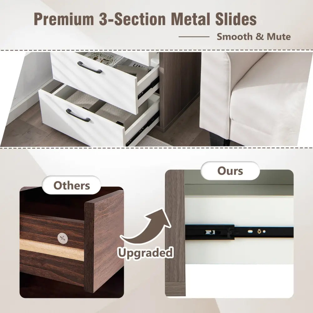 Modern Dresser Nightstand with 3 Slide-Out Drawers Costway