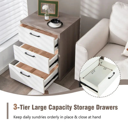 Modern Dresser Nightstand with 3 Slide-Out Drawers Costway