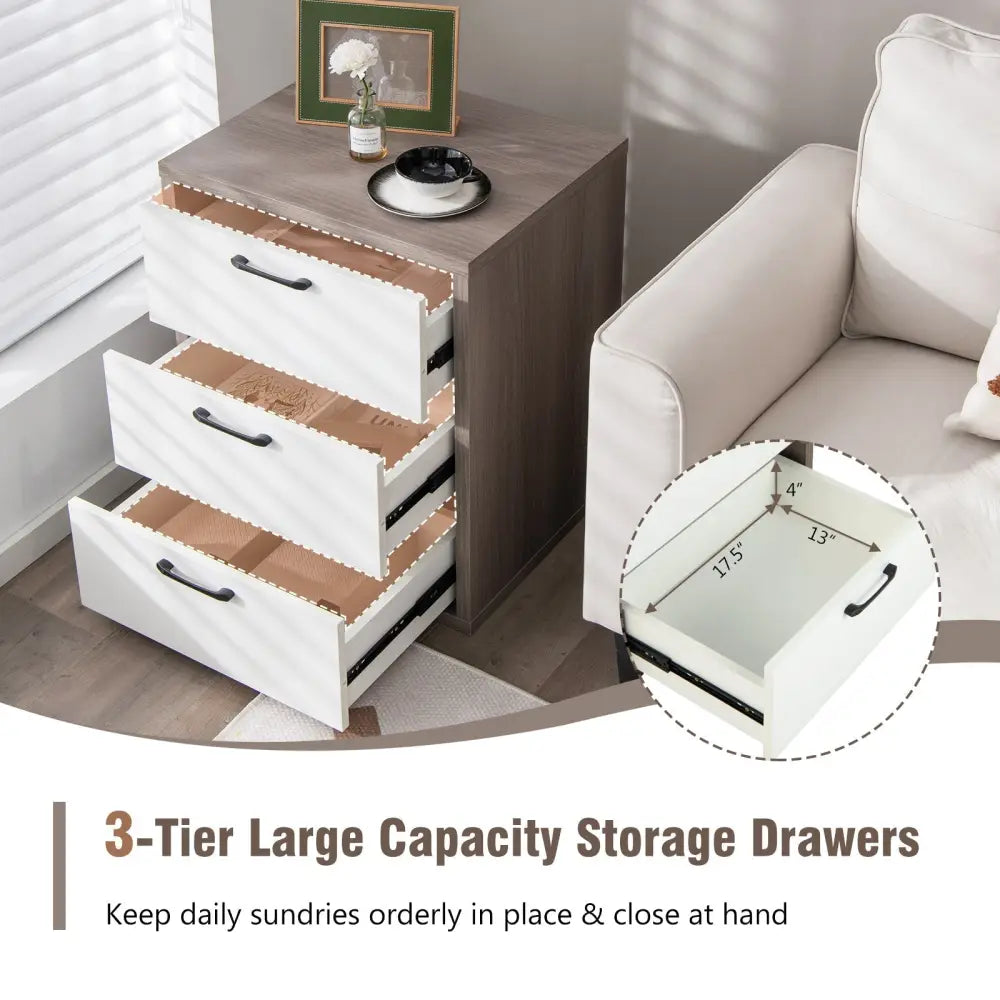 Modern Dresser Nightstand with 3 Slide-Out Drawers Costway