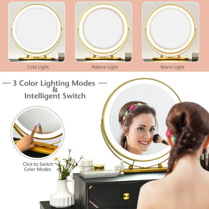 Modern Dressing Table with Storage Cabinet-Black - Black - Makeup Vanities