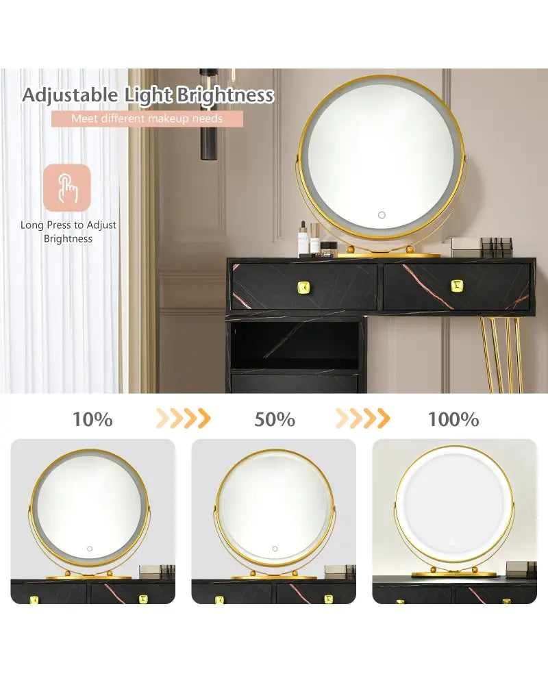 Modern Dressing Table with Storage Cabinet-Black - Black - Makeup Vanities
